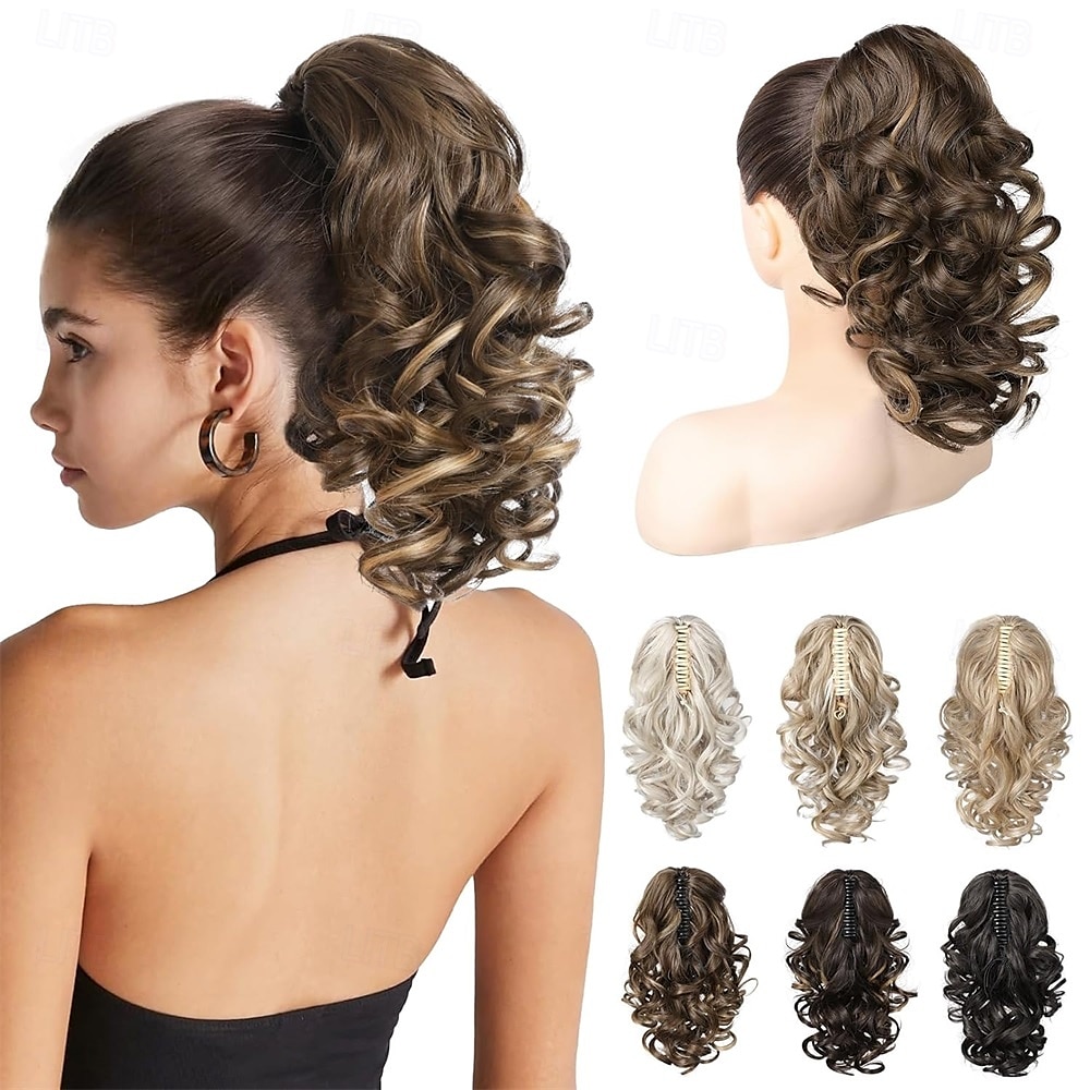 12 extensões de rabo de cavalo clássicas soltas, cacheadas, onduladas, com presilhas, apliques de cabelo para mulheres - castanho chocolate com mechas de 2025 por $14.99 –P1