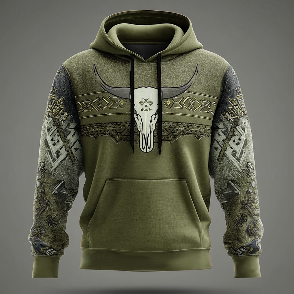 Herre Cowboy Hettegensere Genser Hattetrøje Hettegenser Crew-hals Etnisk 3D-utskrift Ferie Reise Gateklær Blå Brun Snorer 3D Høst Vinter Designer 2025 - $26.99 –P3