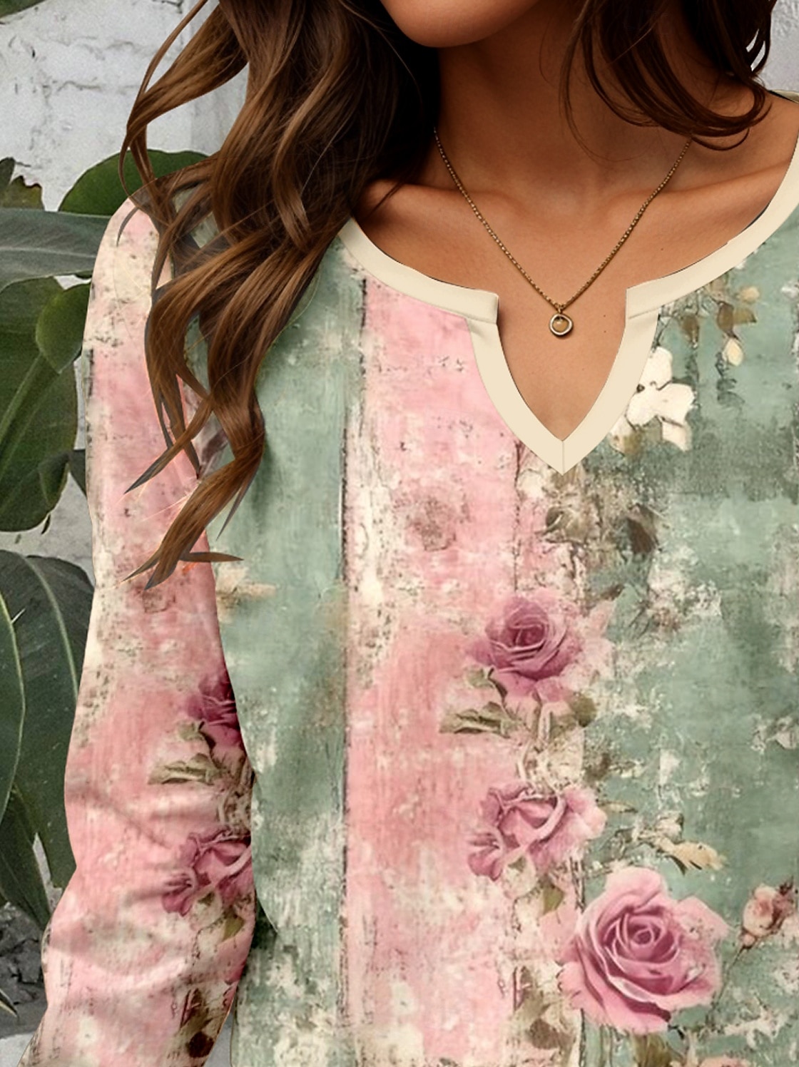 Damen T Shirt Blumen Grafik Pflanzen Vintage Stilvoll Klassisch Langarm V Ausschnitt Einkerbiger Ausschnitt Normale Oberteile Täglich Druck Khaki Rosa Leicht Blau Frühling Herbst 2025 - $24.99 –P8
