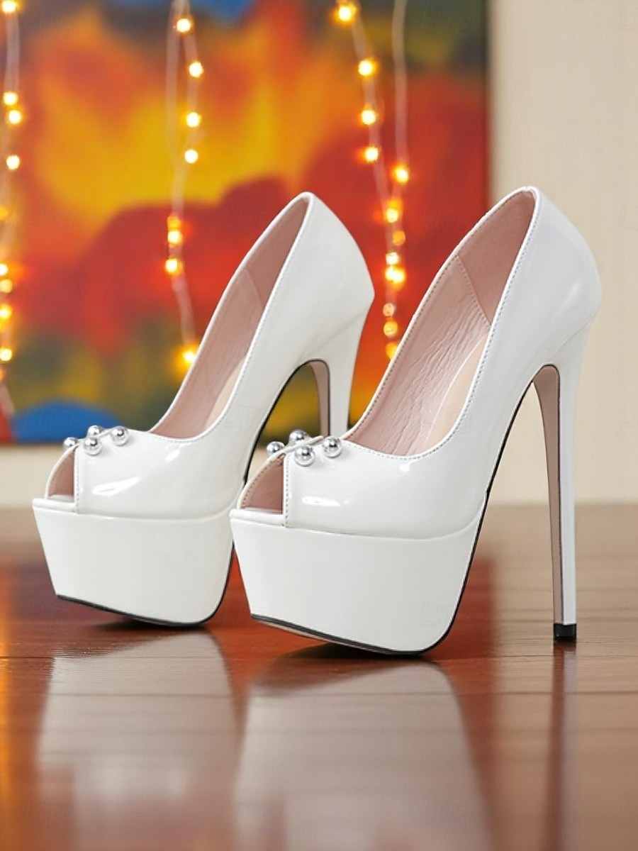 Women's Black Patent Platform Stiletto Heels with Peep-Toe, Ultra-High Nightlife Pumps for Rooftop Parties, Clubbing, Date Nights or Glam After-Dark Events 2025 - $46.99 –P1