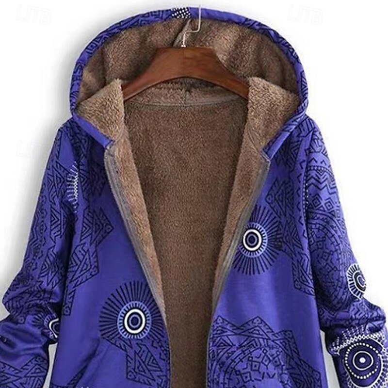 Damen Fleecejacke Mantel Kapuzenjacke Warm Bequem Reißverschluss Tasche Mode Modern Lässig Geometrisch Ausgehen Wochenende Reisverschluss Regulär Mit Kapuze Normale Passform Langarm Oberbekleidung 2025 - $29.99 –P2