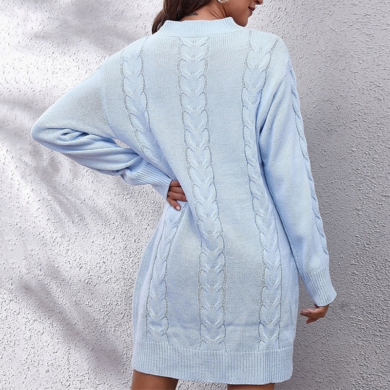 Femmes Mini Robe Robe Pull Robe Décontractée Mode Extérieur Soirée Fête Coupe régulière Uni manche longue Col ras du cou Bleu Vert Été de 2025 ? $29.99 –P9