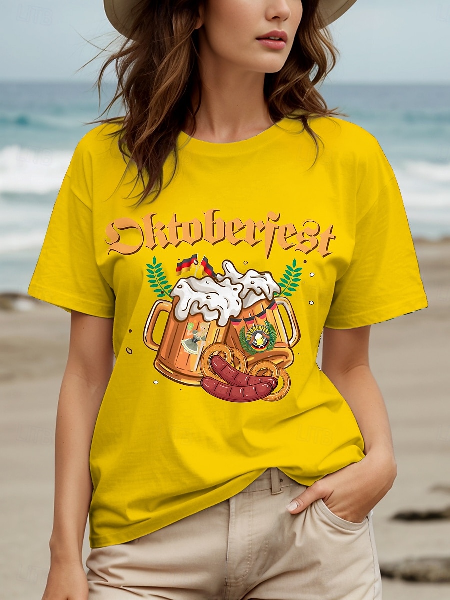 Fête d'Octobre Femmes T-shirt Graphique Lettre ancien Élégant Classique Manche Courte Col ras du cou Col rond Hauts Réguliers Quotidien Week-end Imprimé Noir Blanche Jaune Rouge Bleu Été Printemps de 2025 ? $19.99 –P9