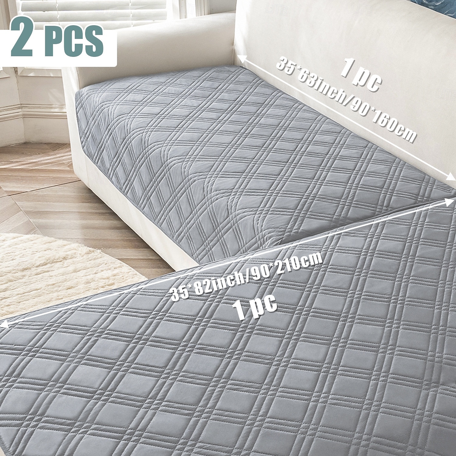 2pcs Modern Geometric L-Shaped Sofa Covers in Blue White Durable, Pet Friendly Couch Protectors with Quilted Design Machine Washable, Fits Sectional Sofas  Sofa Protection Cover Contemporary Sty 2025 - $39.99 –P5