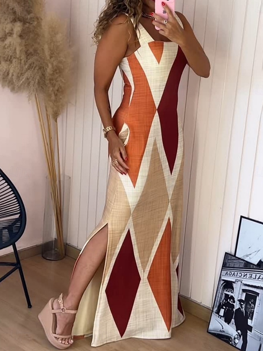 Damen Maxikleid Etui-Kleid Unterkleid Urlaub Lässig Boho Outdoor Ausgehen Normale Passform Geometrisch Ärmellos Spaghettiträger Gelb Wein Purpur Grün Sommer 2025 - $36.99 –P6
