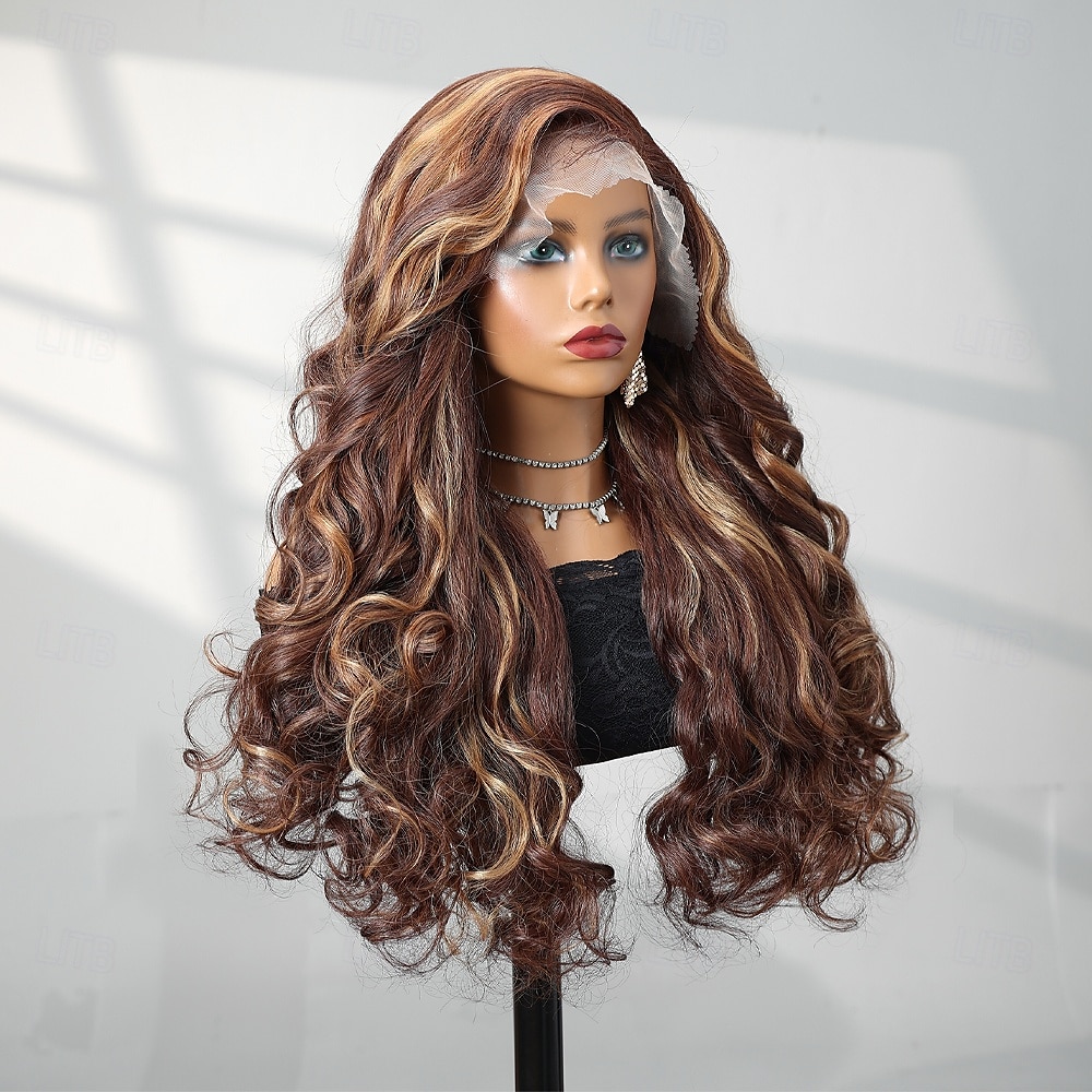 Peruca sintética Deep Curly Estilo 22 polegada Multi Cores Parte do meio 13x4 Lace Front Peruca Mulheres Peruca Castanho Escuro de 2025 por $71.99 –P4