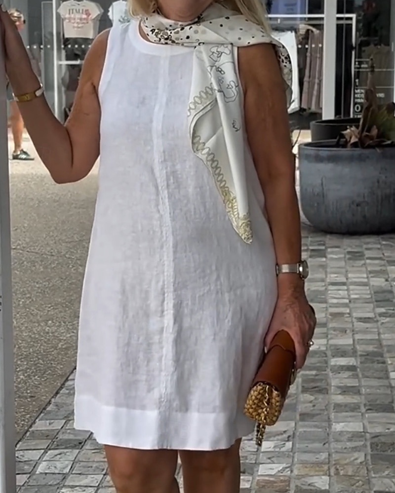 Damen Minikleid Freizeitkleid Klassisch Modern Urlaub Täglich Ferien Normale Passform Einfach Ärmellos Rundhalsausschnitt Schwarz Weiß Khaki Sommer 2025 - $26.99 –P1