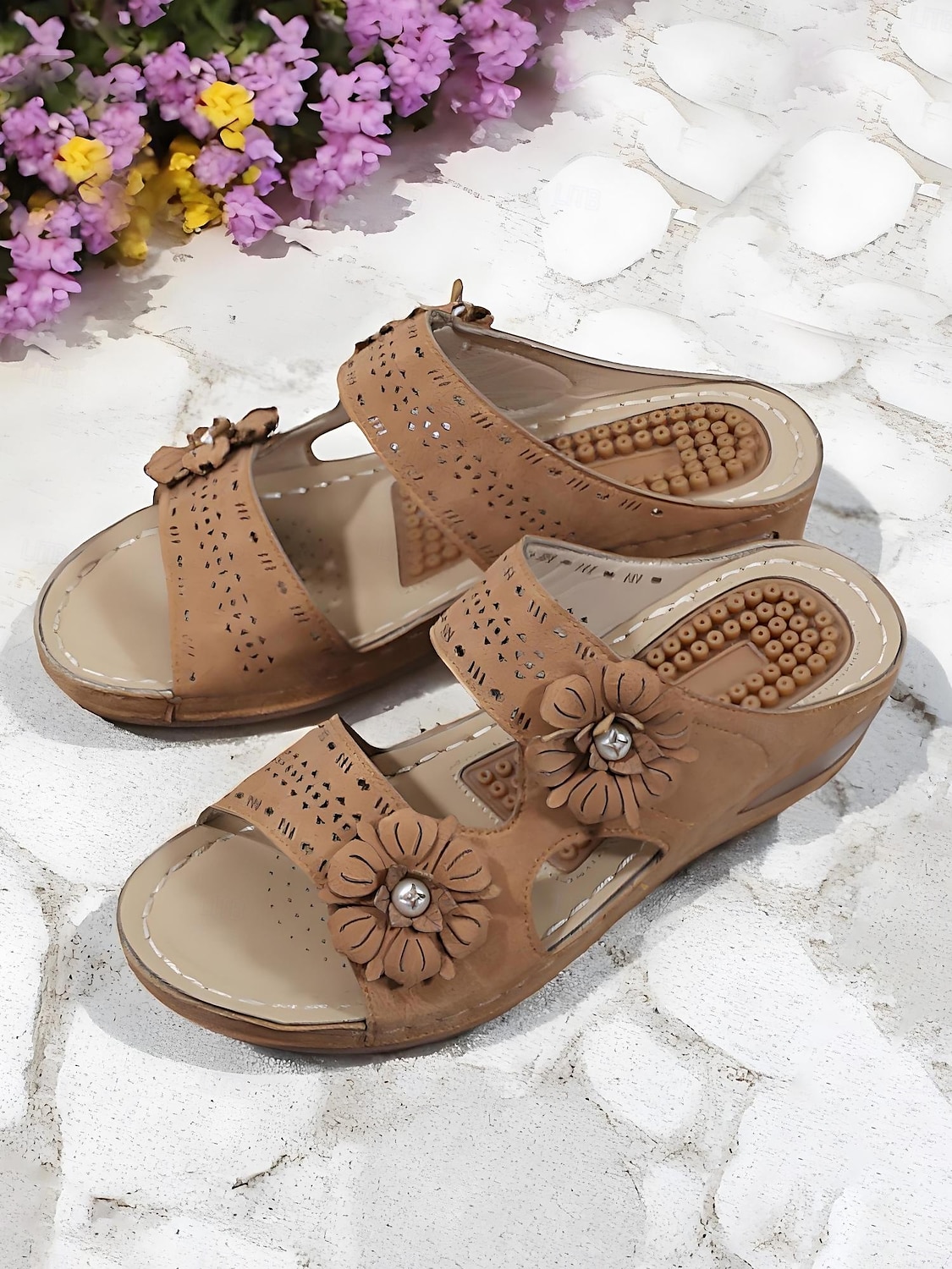 Women’s Arch-Support Wedge Sandals with Floral Cutout and Massage Insole, Comfortable Daily Wear for Shopping, Vacation and Summer Picnics 2025 - $32.99 –P2