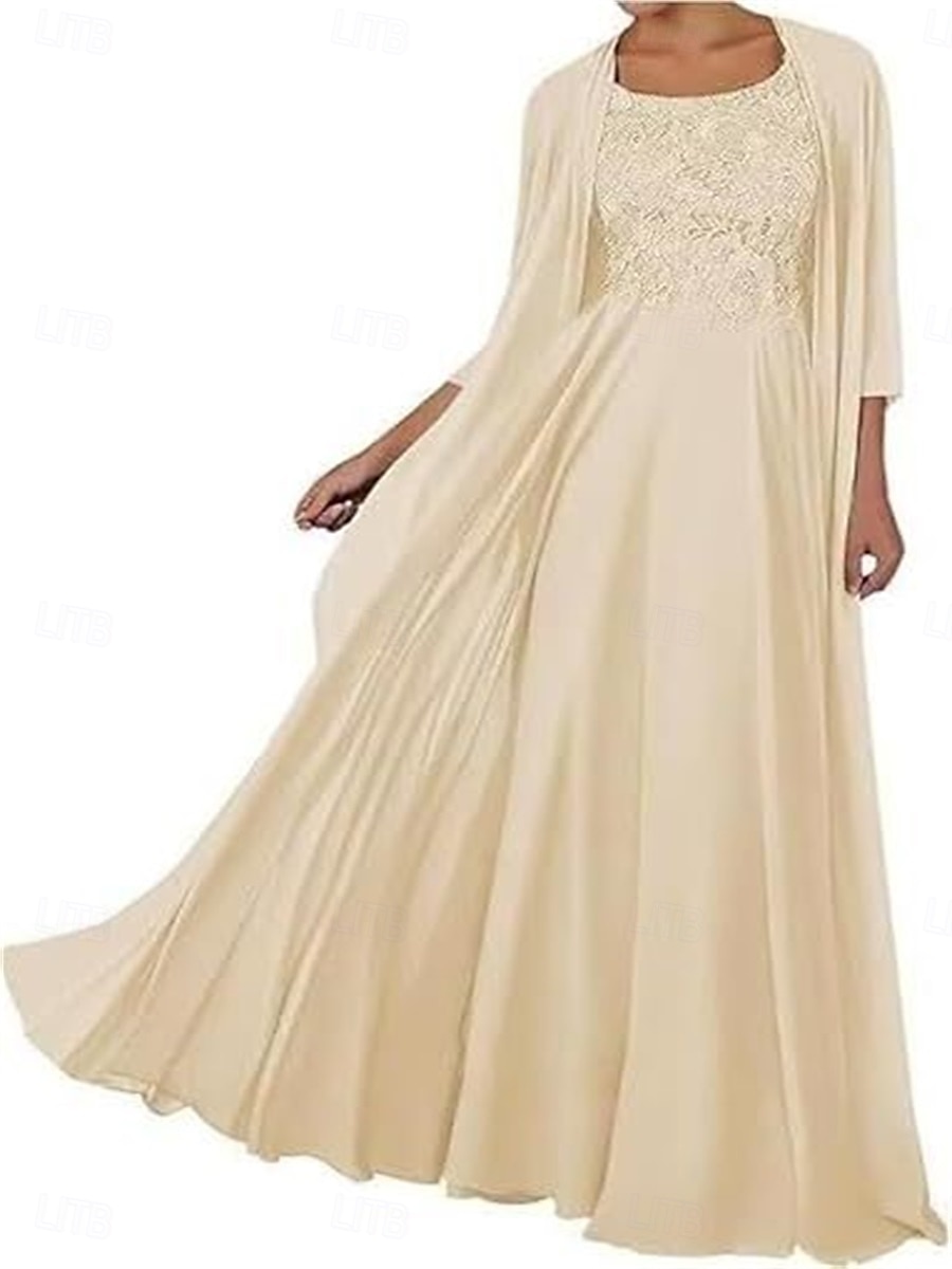 Zweiteilig Kleid-Sets Brautmutterkleid Elegant Einfach Quadrathals Bodenlang Chiffon Ärmellos mit Einfarbig 2025 2025 - $119.99 –P19