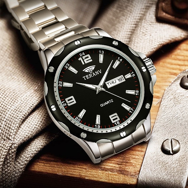 Ceas elegant pentru bărbați, cu brățară din oțel inoxidabil, cu cuarț, rezistență la apă IPX7, afișaj luminos pentru dată și zi, la modă și modern, casual, versatil, sportiv, ceas de mână bărbătesc 2025 - $15.99 –P5