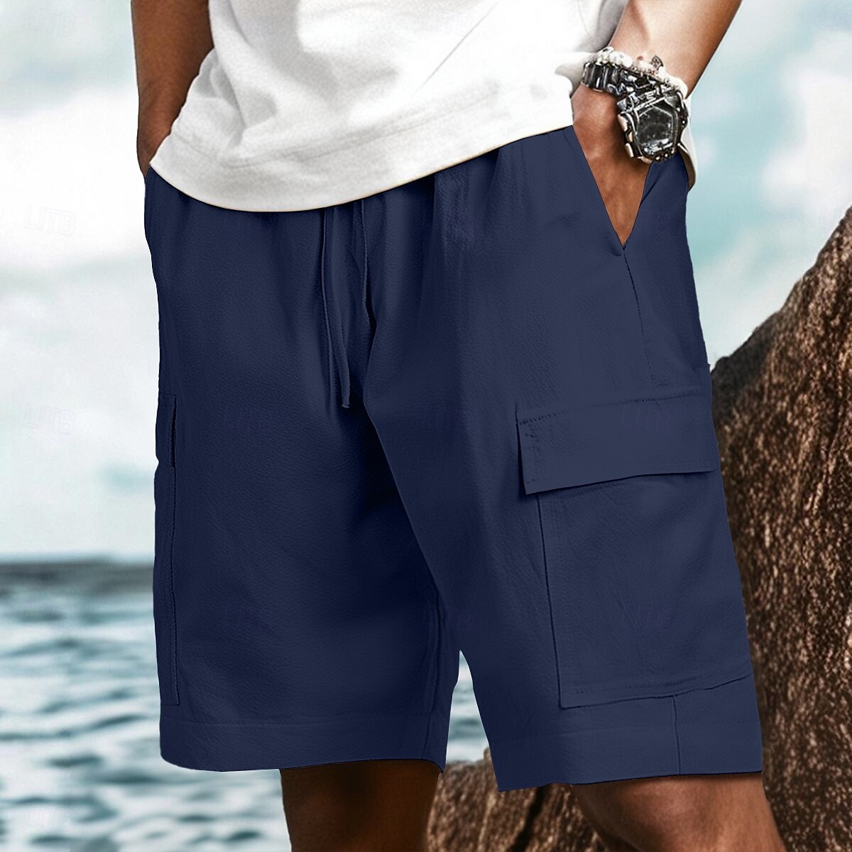 Per uomo Pantaloncini cargo Shorts Shorts di Lino Pantaloncini Estivi Shorts da Spiaggia Elastico in vita Coulisse Multi-tasche Semplice Lunghezza al ginocchio All'aperto Casuale Quotidiano Vacanza del 2025 a $22.99 –P7