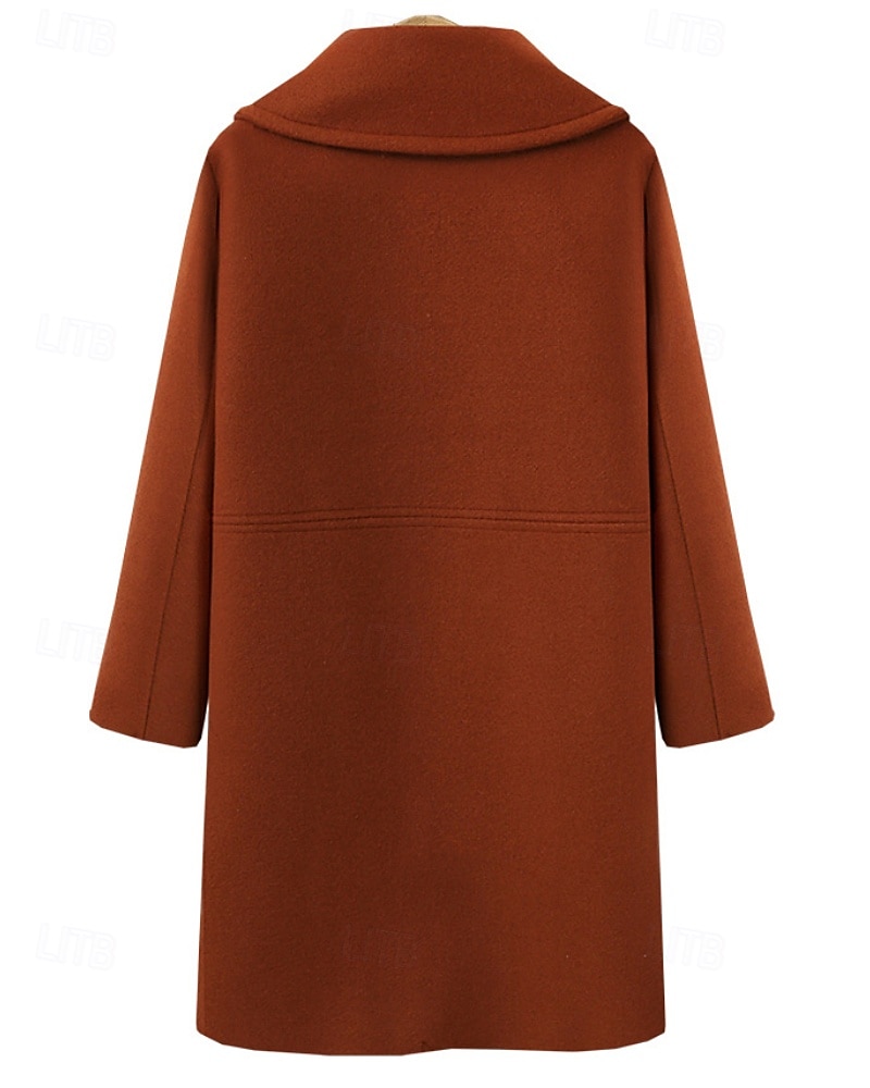 Damen Parka Warm Bequem Knöpfe Tasche Mode Einfach Täglich Ausgehen Doppelreihig Lang Umlegekragen Normale Passform Langarm Oberbekleidung Schwarz Wein Khaki Herbst Winter 2025 - $44.99 –P5