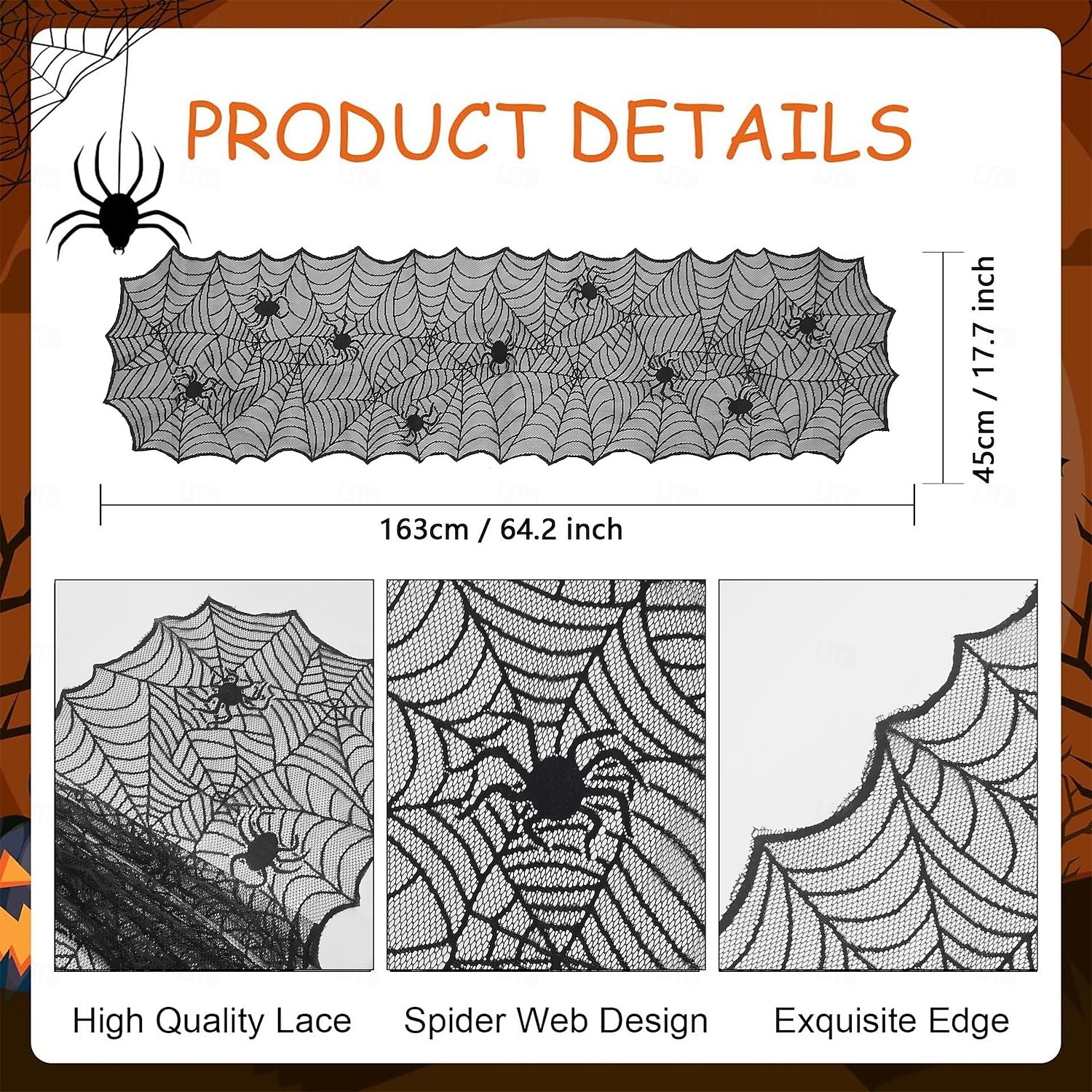 1 stuk Halloween polyester tafelkleed tafelloper - eigenzinnig spinnenweb kantontwerp voor gotische decoratie bij feestdagen, donkere servetten om de sfeer van uw kamer te veranderen herfst, Chris 2025 - $5.49 –P6