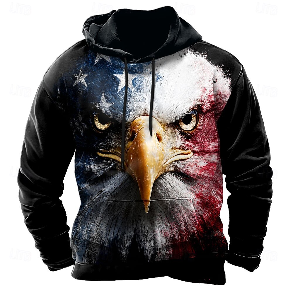 Dia da Independência Homens American US Flag Águia Moletons Moletom Moletom Moletom com capuz Gola Redonda Casual Impressão 3D Feriado Caça Preto Com Cordão Arte Gráfica Outono Inverno Designer de 2025 por $26.99 –P1