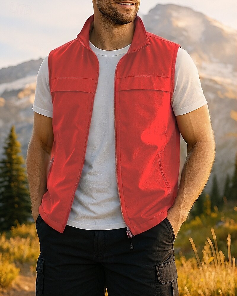 Men's Hiking Vest Sleeveless Vest Outdoor Breathable Lightweight Zipper Chinlon Black Army Green Red Hunting Fishing Climbing 2025 - $32.99 –P6