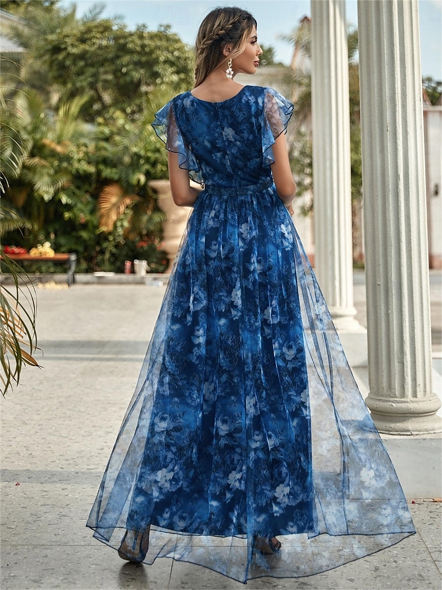 Abiti Quinceanera A-Line abito elegante formale lungo senza maniche scollatura a V in chiffon con stampa floreale del 2025 a $79.99 –P2