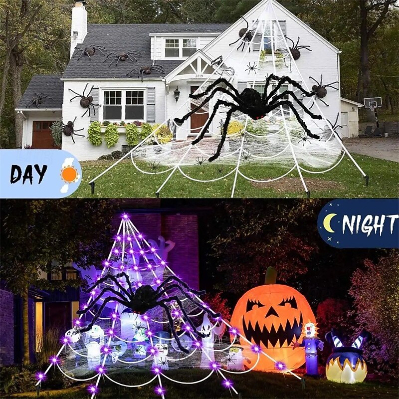 2025年 ハロウィーンの新しいクモの巣三角形のウェブシミュレーションスーパーぬいぐるみクモゴーストフェスティバル屋内と屋外の装飾小道具  コレクション – SGD S$43.46 –P4