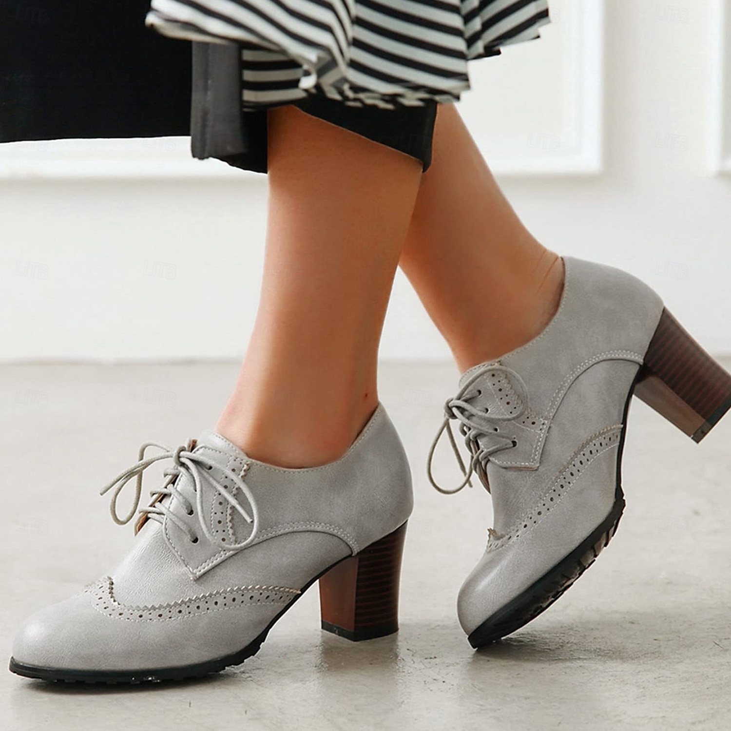 damskie zielone półbuty typu brogs oxford - skórzane buty vintage ze sznurowadłami na grubym obcasie do biura i na co dzień 2025 - $46.99 –P5