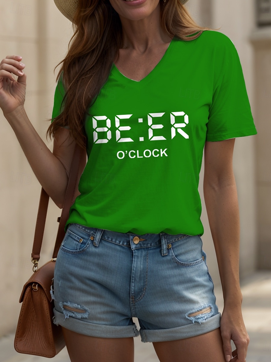 Oktoberfest Per donna Maglietta Grafico Lettera Vintage Elegante Classico Manica Corta Scollo a V Top Regolari Quotidiano Stampato Nero Bianco Giallo Rosso Blu Estate Primavera del 2025 a $19.99 –P8