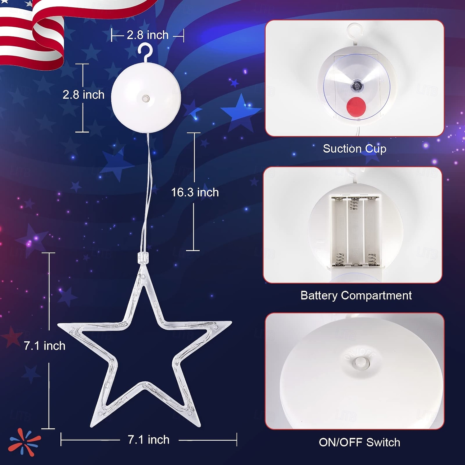 3 Pcs Patriotic Hanging Lights July 4th Independence Day Red, White, Blue Pentagram Suction Cup Window Light AAA Battery Box Party Patriotic Atmosphere Decorative Light American Flag 2025 - $14.99 –P3