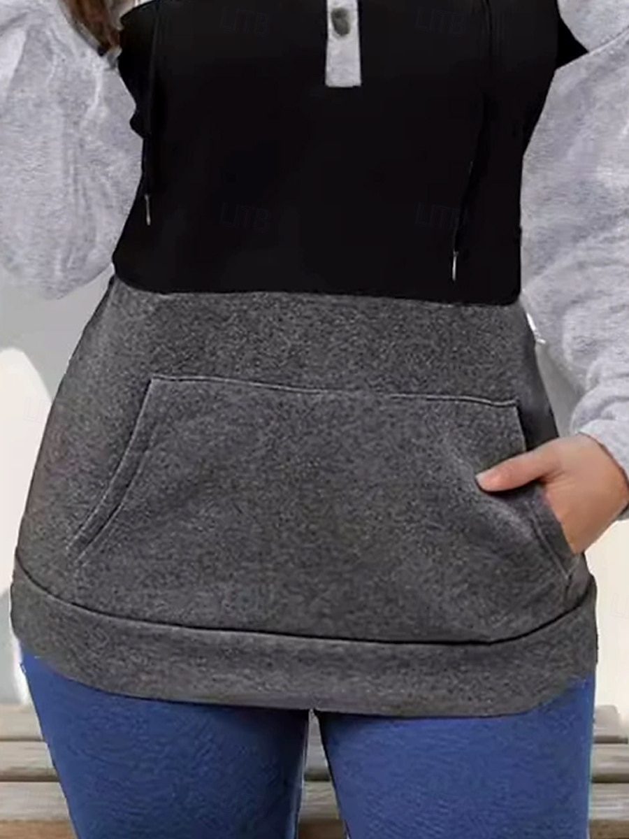 Dam Pullover Hoodie Sweatshirt Färgblock Ledigt Långärmad V-hals Vanliga toppar Ledigt Lappverk Ficka Knappar Vin Grå Vår Höst Vinter 2025 - $31.99 –P6