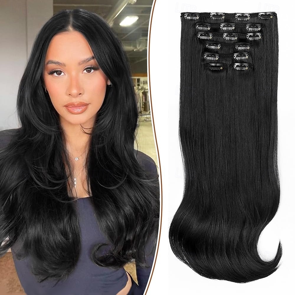 Clip in prodlužování vlasů - husté dlouhé rovné vrstvené prodlužování vlasů, špinavě blond, smíšená odbarvená blond, 20 palců, jemný krajkový útek 2025 - $26.99 –P5