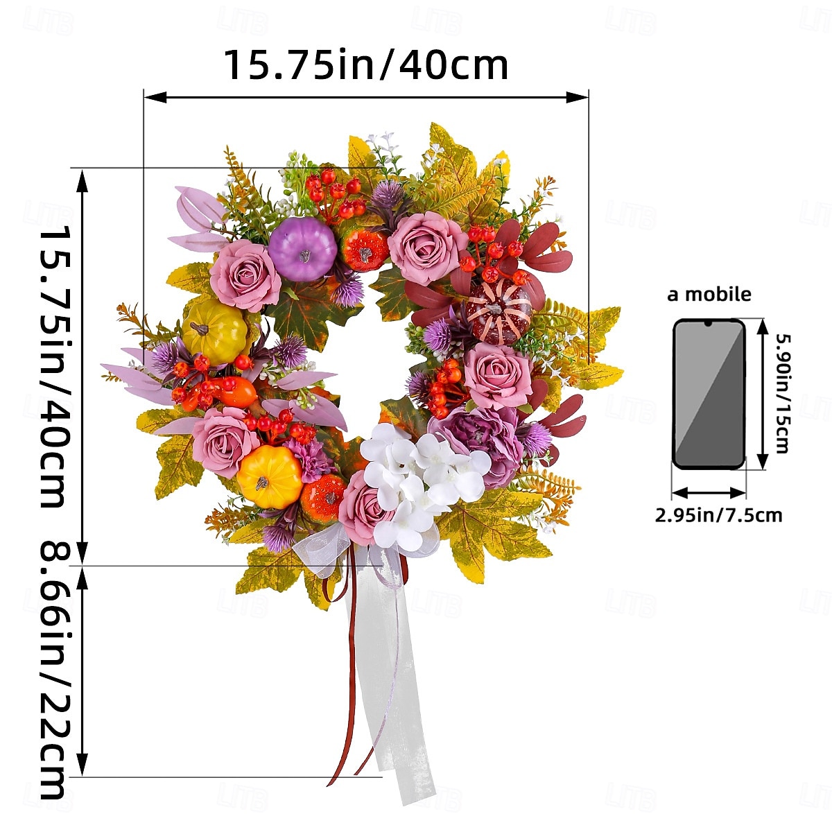 Couronne d'automne pour porte d'entrée, Thanksgiving, récolte d'automne, décoration intérieure et extérieure, couronne de vigne de roses et de citrouilles, panneau de porche de ferme rustique suspendu de 2025 ? $29.99 –P2