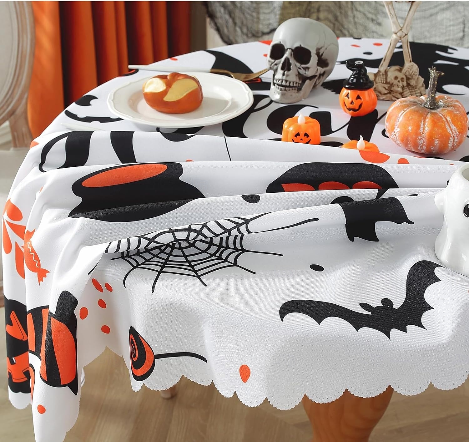 Toalhas de mesa de Halloween, toalha de mesa de abóbora de 150 cm de diâmetro, toalha de mesa retangular decorativa, toalha de mesa de cozinha para o dia de todos os santos para festa, festival, de 2025 por $12.49 –P5