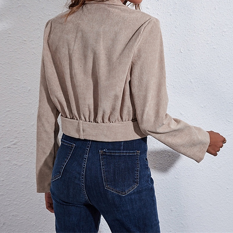 Femmes Veste Décontractée Chaud Confortable Velours Côtelé Mode Extérieur Uni Sortir Week-end Court Col Rabattu Coupe régulière manche longue Vêtements d'extérieur Kaki Automne Hiver de 2025 ? $24.99 –P5