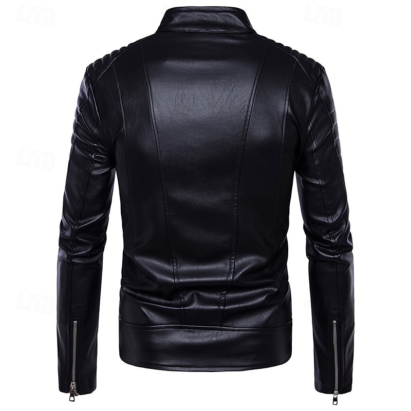 Herren Kunstlederjacke Bikerjacke Motorradjacke Urlaub Täglich Winddicht Warm Tasche Winter Einfach Mode Klassisch Stehkragen Regulär Schwarz Jacken 2025 - $74.99 –P3