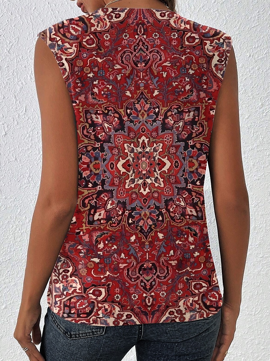 Dame Camisole Tank Top Grafisk Geometrisk Bohem Årgang Daglig Ermeløs Crew-hals Vanlige topper Daglig Trykt mønster Svart Hvit Rød Blå Kakifarget Sommer Vår 2025 - $17.99 –P2