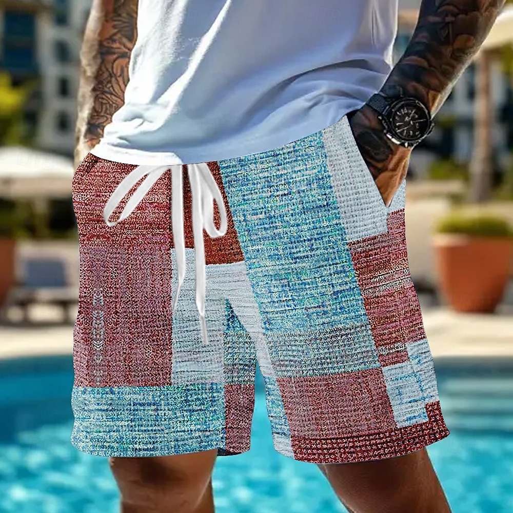 Homme Géométrique Bloc de Couleur Patchwork Short gaufré Shorts de survêtement Short décontracté Taille Moyenne Mode Décontractée Vacances Jogging Entraînement Taille élastique avec cordon de serrage de 2025 ? $21.99 –P3