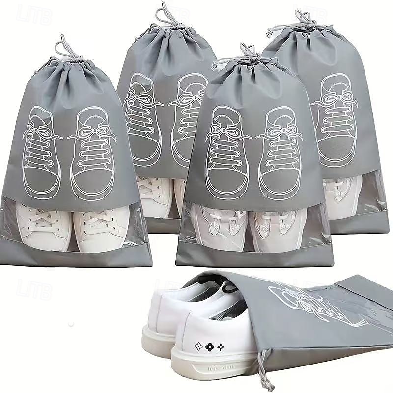 Confezione da 10 sacchetti porta scarpe da viaggio, organizer per scarpe antipolvere in tessuto non tessuto con chiusura a coulisse, finestra trasparente e design con stampa di scarpe bianche del 2025 a $5.49 –P8