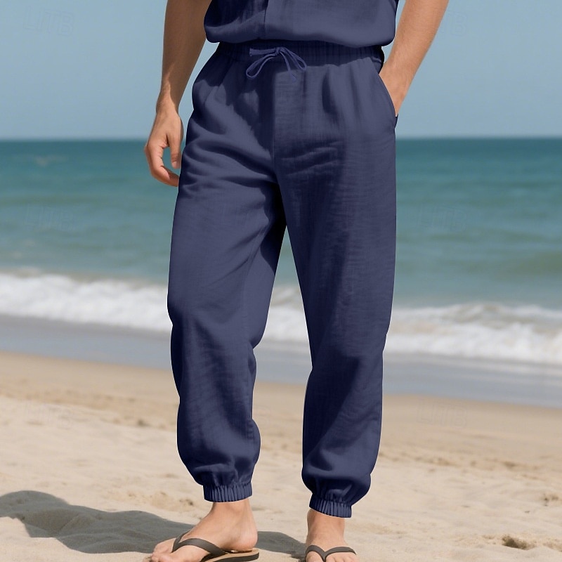 Per uomo Joggers Pantaloni di Lino Pantaloni Pantaloni Estivi Pantaloni da Spiaggia Tasca Coulisse Elastico in vita Semplice Comodità Traspirante Vacanza Quotidiano Ferie Hawaiano Boho Nero Bianco del 2025 a $18.99 –P4