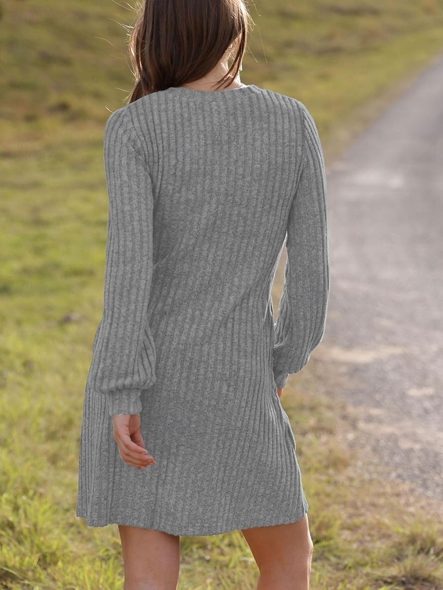 Per donna Mini Abito Abito in maglia Casual Casuale Vestibilità regolare Semplice Manica Lunga Scollo a V Nero Marrone Verde Grigio Autunno Inverno del 2025 a $22.99 –P9