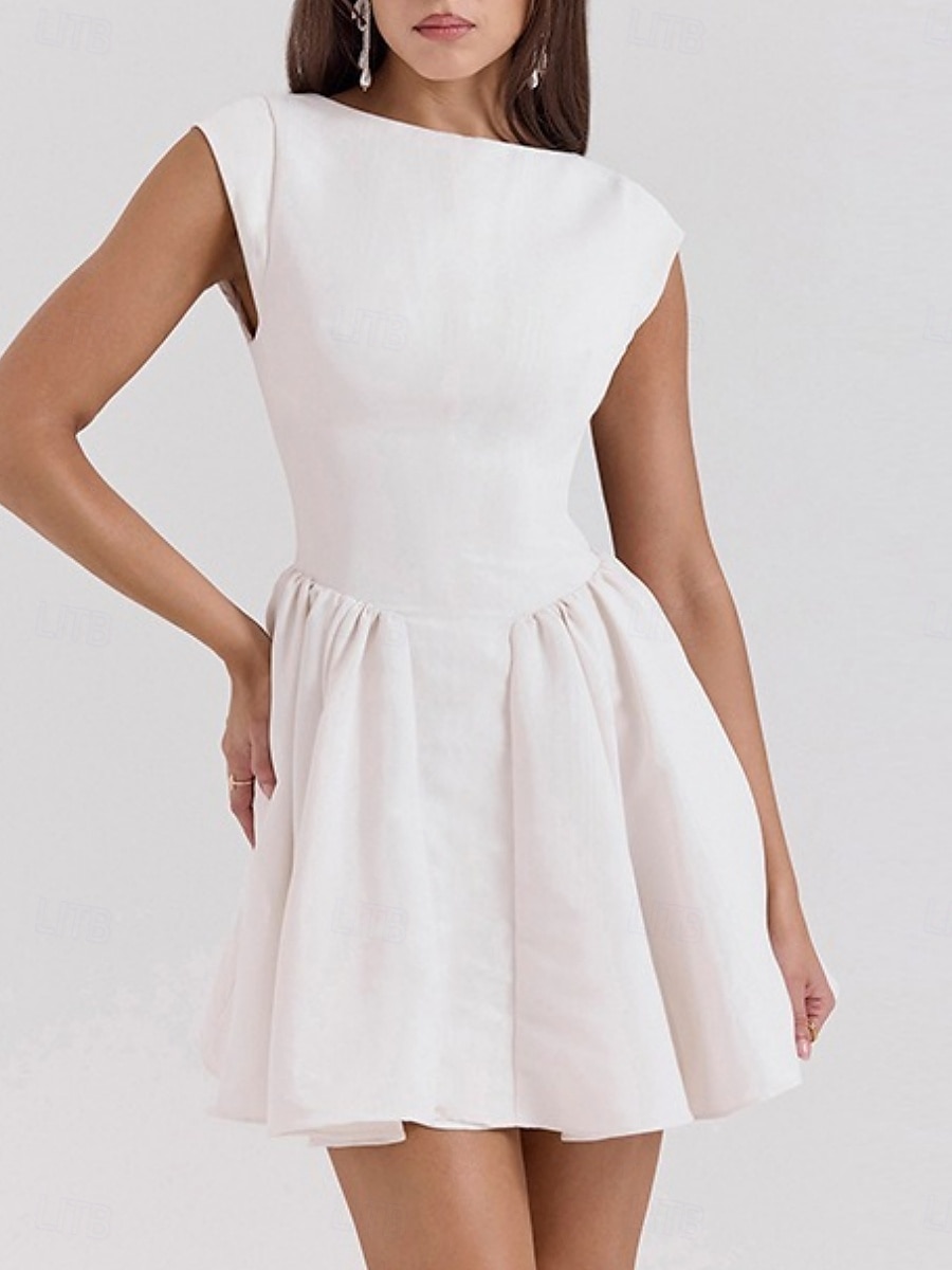 Damen Minikleid Figurbetontes Kleid Elegant Party Cocktail Hochzeit Outdoor Party Normale Passform Einfarbig Ärmellos Rundhalsausschnitt Schwarz Weiß Wein Sommer 2025 - $26.99 –P2