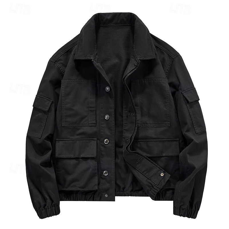 Herr Lättviktsjacka Trucker Jacka Chore Jacka Formell Hem Bärbar Ficka Vår Höst Vinter Ensfärgat Aktiv Vintage Nedvikt Normal Svart Grön Kaki Jacka 2025 - $52.99 –P10