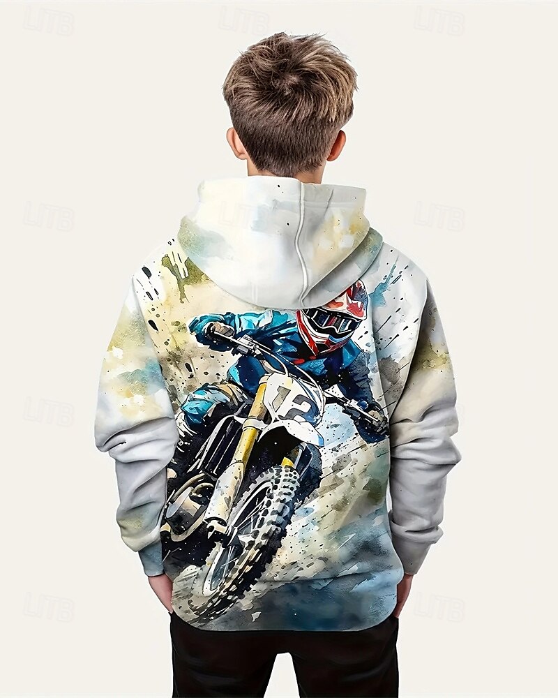 Pojkar 3D Motorcyklar Huvtröja Långärmad Vår Höst Mode Streetwear Barn 4-12 år Huva Utomhus Ledigt Dagligen Normal 2025 - $18.99 –P2