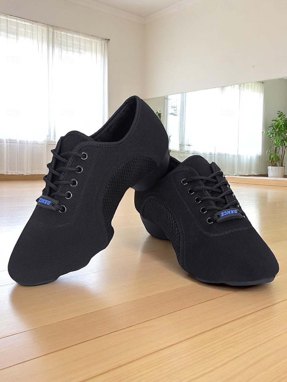 Zwarte veterschoenen voor dames - ademende, lichtgewicht jazz- en fitnessschoenen voor latin- en ballroomtraining 2026 - $32.99 –P1