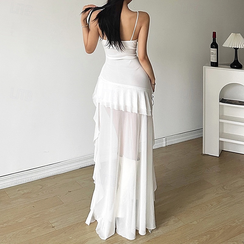 Per donna Abito Lungo Maxi Abito Abito Estivo Abito Sottoveste Moda Moderno All'aperto Ferie Data Vestibilità regolare Semplice Senza Maniche Spalline sottili Nero Bianco Rosso Estate del 2025 a $28.99 –P10
