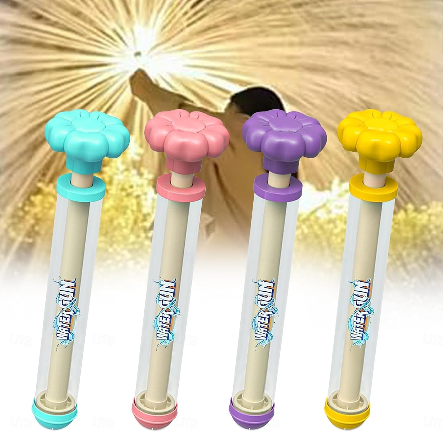 4-delige vuurwerkwaterpistool - romantisch vuurwerkwaterpistool voor koppels, groot bereik tot 8,2 meter, hogedruk uittrekbaar waterpistool, zomerzwembad &strandfeest plezier 2025 - $18.99 –P2