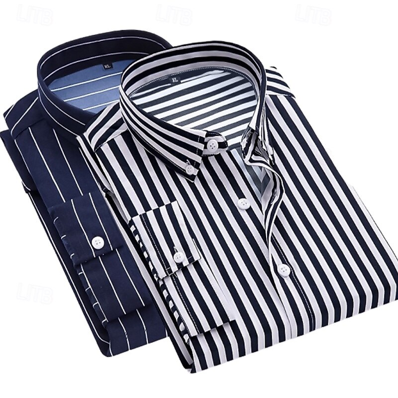 Per uomo Camicia elegante Camicia button-down Camicia a righe Camicia con Colletto A righe Formale Matrimonio Bianco + rosso Bianco + azzurro Blu navy + nero Blu navy + rosso Manica Lunga Tutte le del 2025 a $27.99 –P8