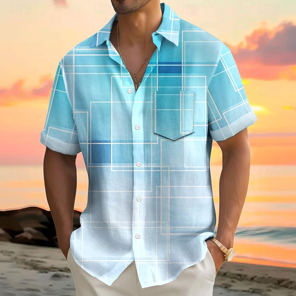 Voor heren Geometrisch Verloop Lijn Overhemd Zomer overhemd Overhemd met knopen Korte mouw Mode-casual Buiten Vakantie Dagelijks gebruik Zomer Lente Strijkijzer 3D-afdrukken shirts met kraag Voorste 2025 - $23.99 –P1