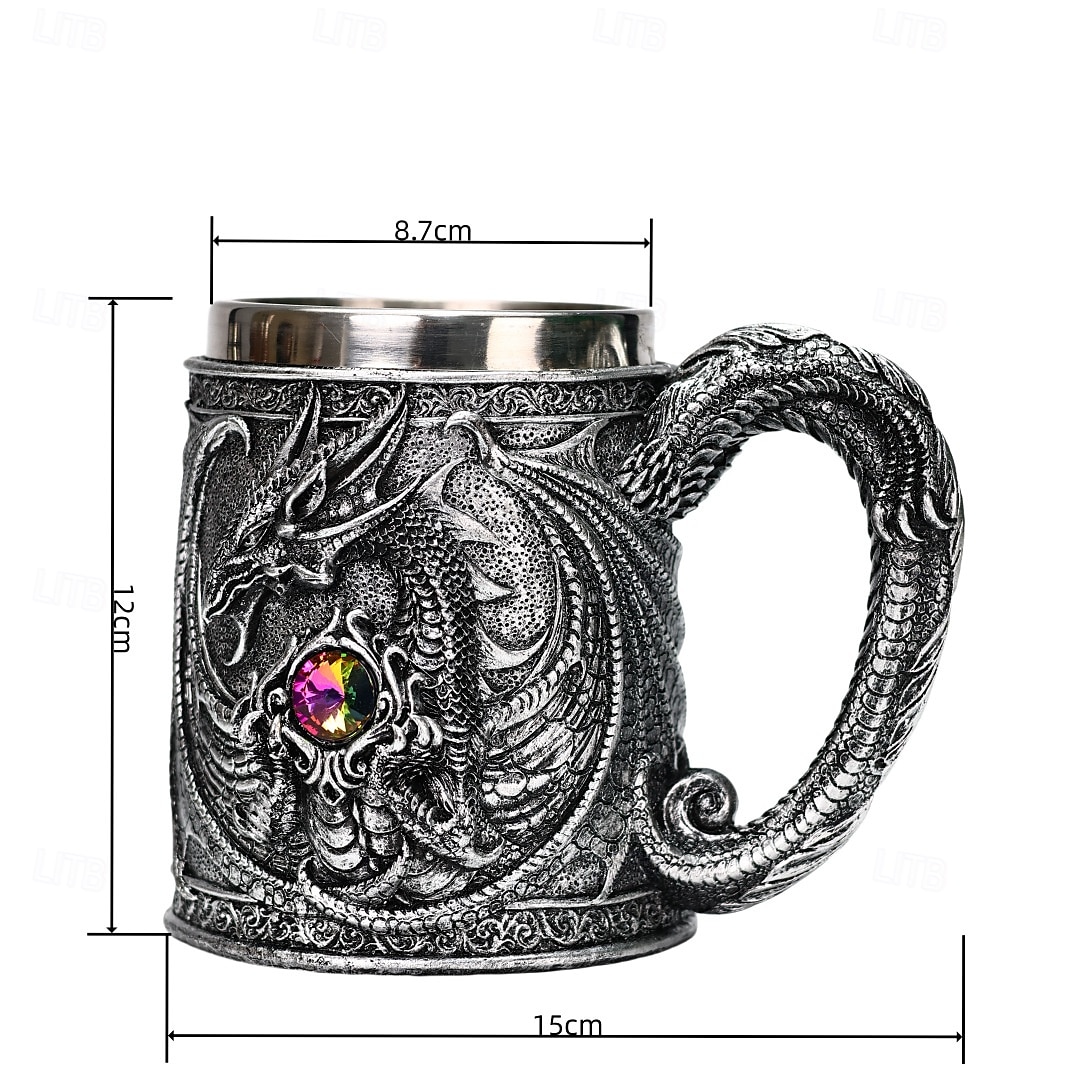 Middelaldersk drageølkrus, Oktoberfest-gavekrus 3D-preget kaffekopp i rustfritt stål, Oktoberfest-gave til menn retro teseidel, høyestetisk vannkrus 2025 - $28.99 –P3