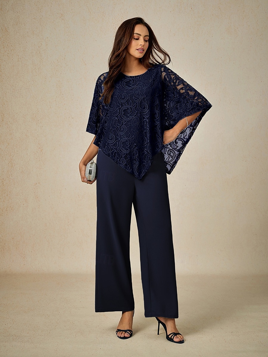Dame Bluse Dressy topper عادي Elegant Halvlange ermer Crew-hals Vanlige topper Bryllupsgjest Daglig Blonde Lapper Multi Layer Navyblå Sommer Vår 2025 - $49.99 –P2