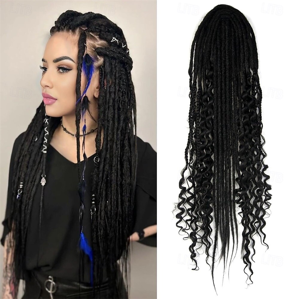 Extensions de dreadlocks synthétiques 3 en 1 de 24 pouces, extensions de dreadlocks mixtes de style hippie, 15 brins tressés à la main, extensions de dreadlocks souples à double extrémité, bouclées, de 2025 ? $36.99 –P5