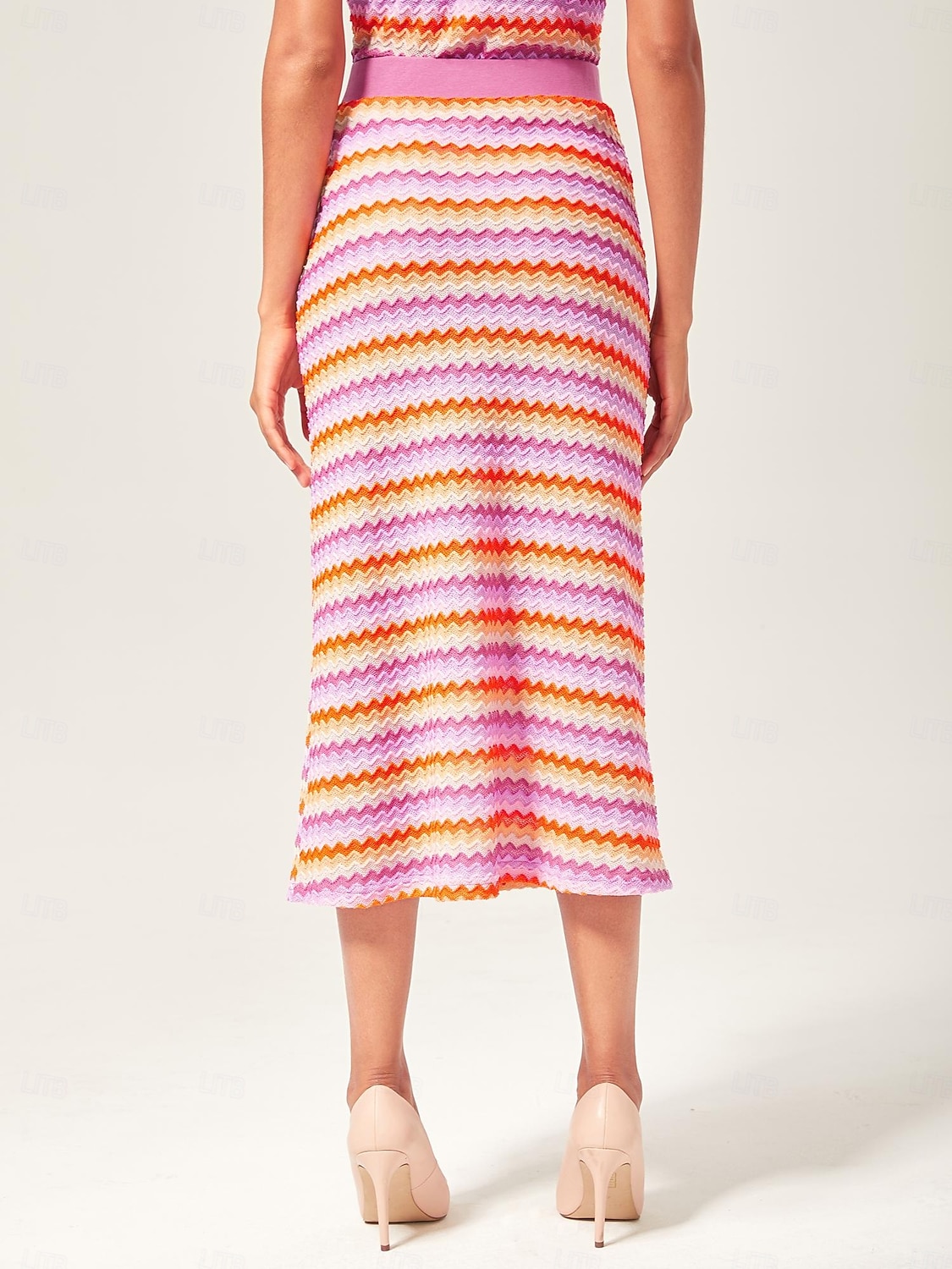Orange Knitted Stretch Color Block Skirt 2025 - $61.99 –P2