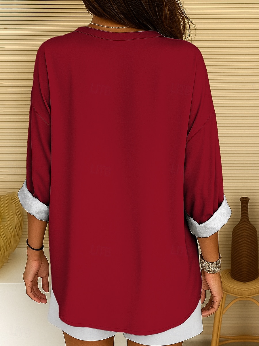 Women's Blouse Linen Like Breathable Lightweight Tunic V Neck Long Sleeve Boho Casual Tops Heart Graphic Geometric Elegant Stylish Regular Tops Daily Print Black White Yellow Red Blue 2026 - $32.99 –P2