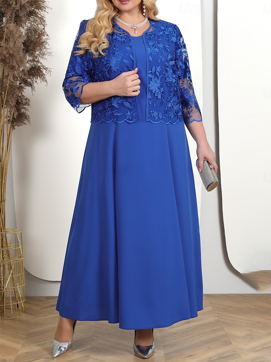 Per donna Taglie Forti Abito Semi-Formale Colore Puro Girocollo Mezza Manica Estate Primavera Elegante Abito Midi Formale Feste Vestito del 2025 a $44.99 –P4