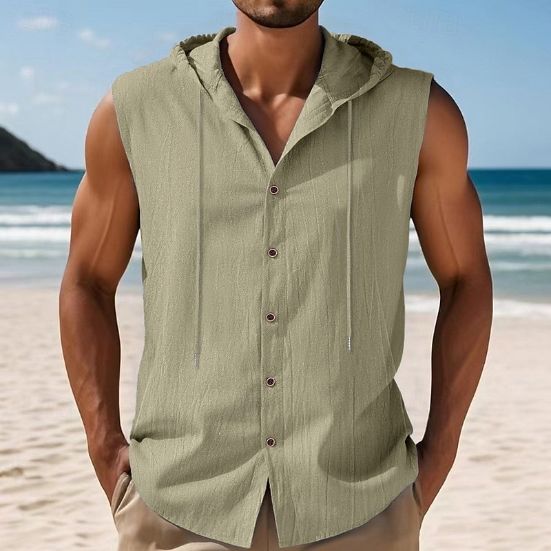 Men's Tank Top Vest Top Undershirt Sleeveless Shirt Sleeveless Hooded Summer Plain Fashion Designer Basic Buttons Vacation Street Going out Black White Yellow Top Tee for Men 2025 - $17.99 –P16